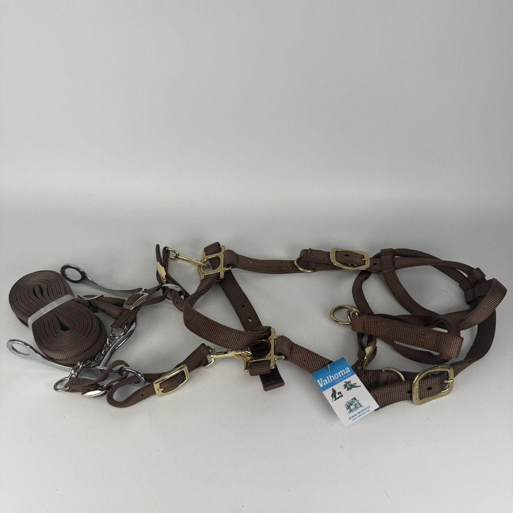 Heavy‎ duty VALHOMA nylon Bridle/Halter/Bit Combination w/reins - Brown